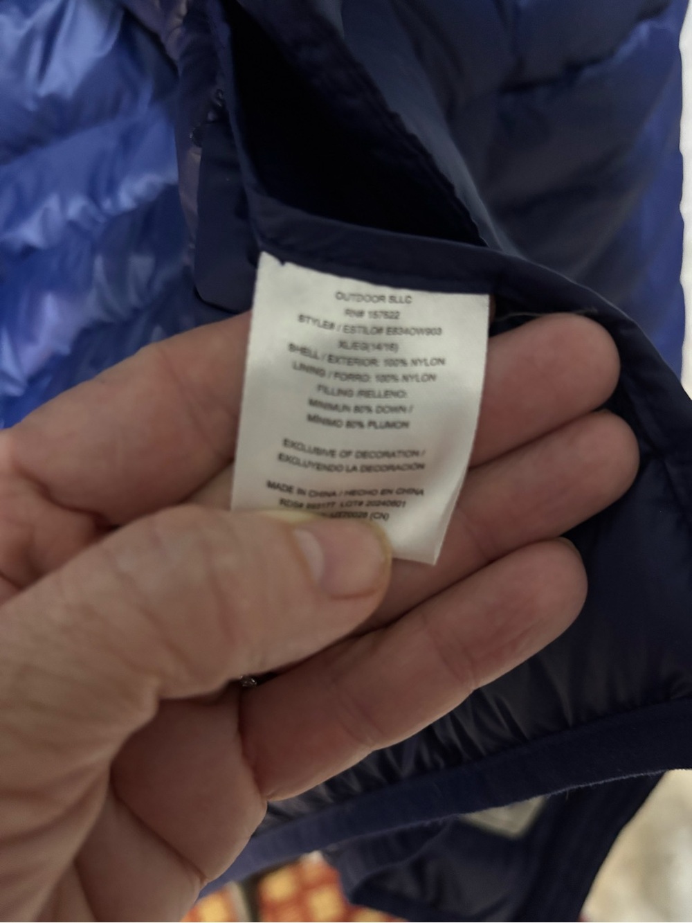 Eddie Bauer Kids XL 14/16  Blue Down Puffer Jacket 60% Down Full Zip Coat - Picture 3 of 5